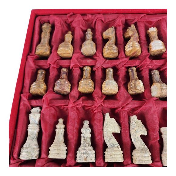Marble Chess Pieces with storage tray Stone Chess pieces Only Coral & Red Gift - Picture 7 of 11